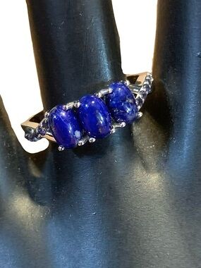 14K SOLID WHITE GOLD OVAL CABACHON LAPIS LAZULI WITH IOLITE ACCENTS (7)